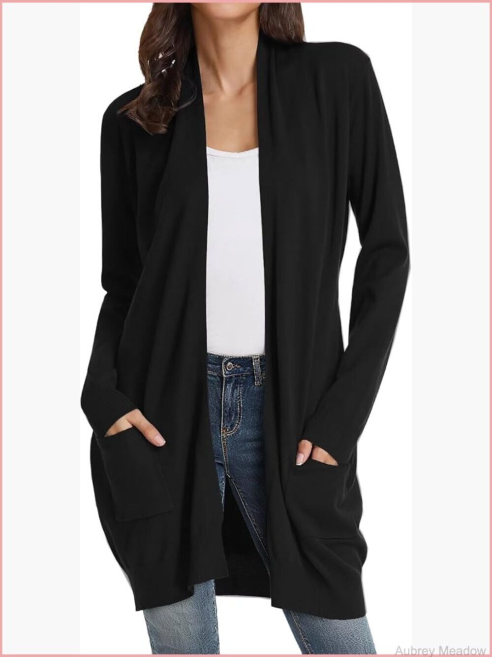 Women's Long Open Front Cardigan with Pockets Lightweight Knit